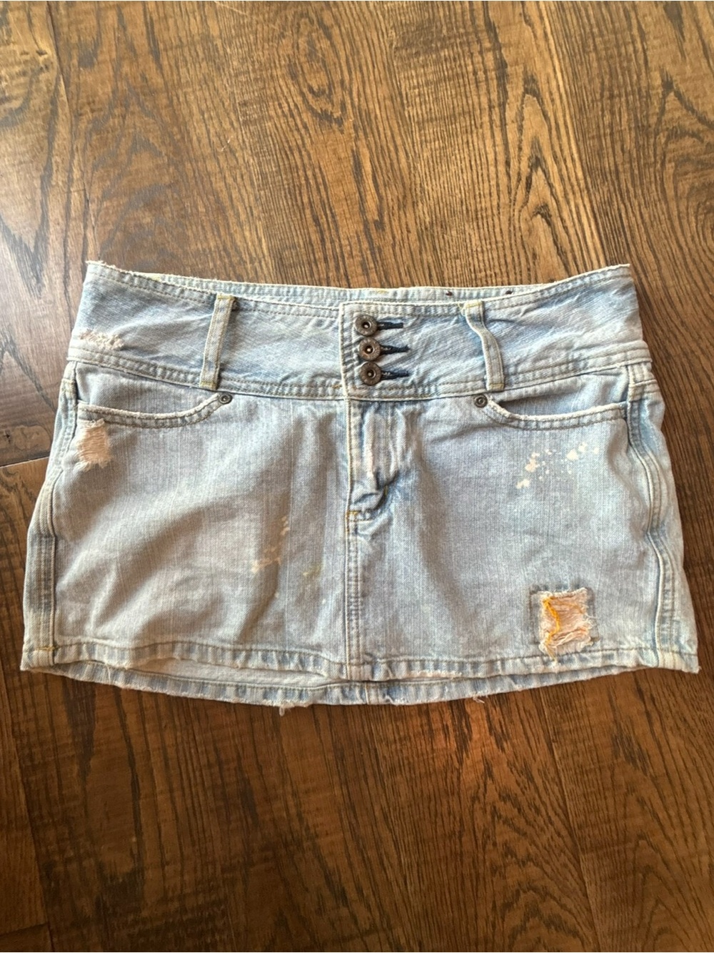Incredible Light Wash Vintage BONGO Denim 3 Button Mini Skirt
